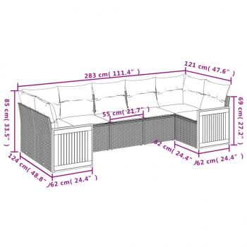 7-tlg. Garten-Sofagarnitur mit Kissen Beige Poly Rattan