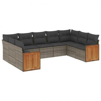 ARDEBO.de - 9-tlg. Garten-Sofagarnitur mit Kissen Grau Poly Rattan