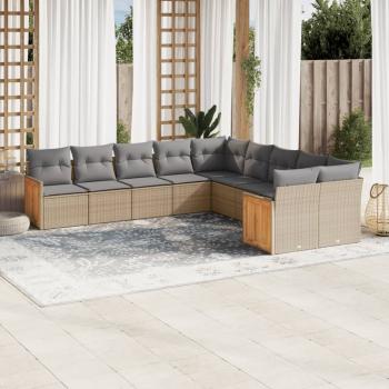 ARDEBO.de - 10-tlg. Garten-Sofagarnitur mit Kissen Beige Poly Rattan