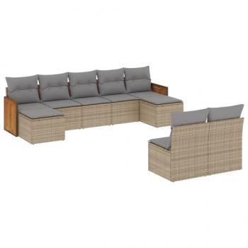 9-tlg. Garten-Sofagarnitur mit Kissen Beige Poly Rattan