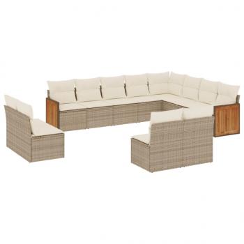 ARDEBO.de - 12-tlg. Garten-Sofagarnitur mit Kissen Beige Poly Rattan