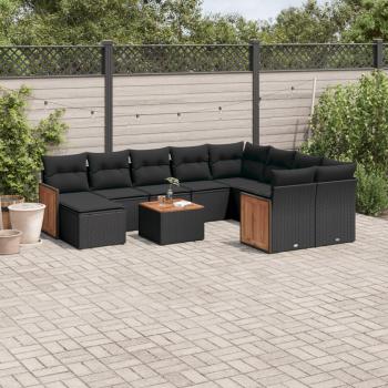 ARDEBO.de - 11-tlg. Garten-Sofagarnitur mit Kissen Schwarz Poly Rattan