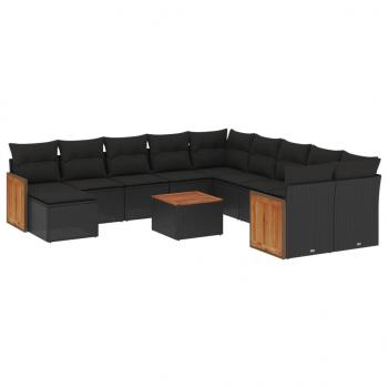 ARDEBO.de - 12-tlg. Garten-Sofagarnitur mit Kissen Schwarz Poly Rattan