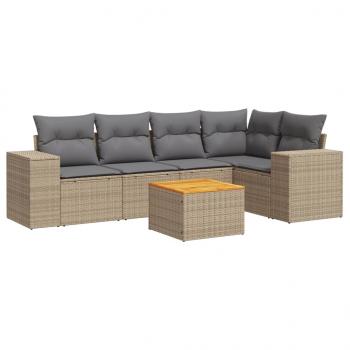 ARDEBO.de - 6-tlg. Garten-Sofagarnitur mit Kissen Beige Poly Rattan