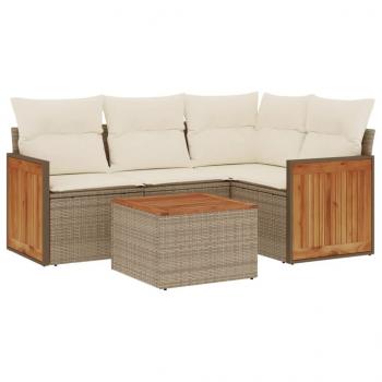 ARDEBO.de - 5-tlg. Garten-Sofagarnitur mit Kissen Beige Poly Rattan