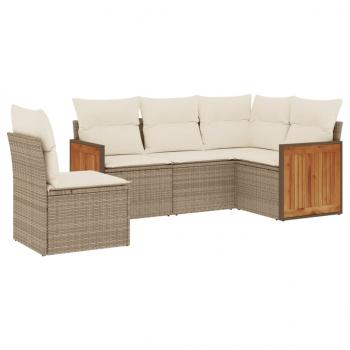 ARDEBO.de - 5-tlg. Garten-Sofagarnitur mit Kissen Beige Poly Rattan