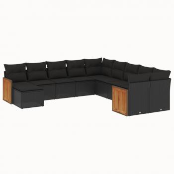 ARDEBO.de - 11-tlg. Garten-Sofagarnitur mit Kissen Schwarz Poly Rattan