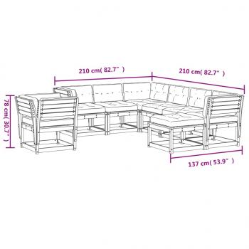 8-tlg. Garten-Lounge-Set mit Kissen Massivholz Kiefer