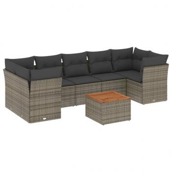 8-tlg. Garten-Sofagarnitur mit Kissen Grau Poly Rattan