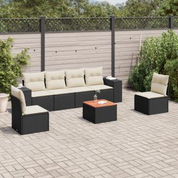 ARDEBO.de - 7-tlg. Garten-Sofagarnitur mit Kissen Schwarz Poly Rattan