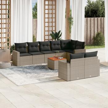 ARDEBO.de - 9-tlg. Garten-Sofagarnitur mit Kissen Grau Poly Rattan