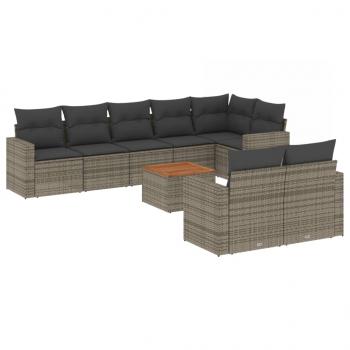 9-tlg. Garten-Sofagarnitur mit Kissen Grau Poly Rattan