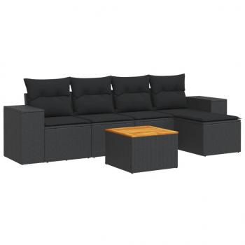 ARDEBO.de - 6-tlg. Garten-Sofagarnitur mit Kissen Schwarz Poly Rattan