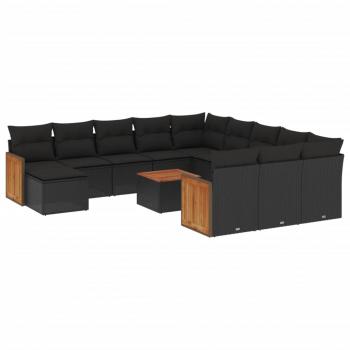 ARDEBO.de - 13-tlg. Garten-Sofagarnitur mit Kissen Schwarz Poly Rattan