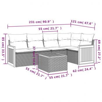 6-tlg. Garten-Sofagarnitur mit Kissen Beige Poly Rattan