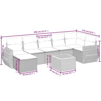 8-tlg. Garten-Sofagarnitur mit Kissen Grau Poly Rattan