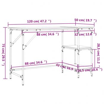 Schreibtisch Grau Sonoma 120x50x75 cm Metall Holzwerkstoff