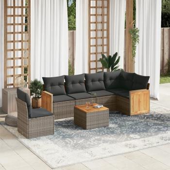 ARDEBO.de - 7-tlg. Garten-Sofagarnitur mit Kissen Grau Poly Rattan