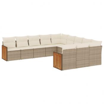 ARDEBO.de - 11-tlg. Garten-Sofagarnitur mit Kissen Beige Poly Rattan