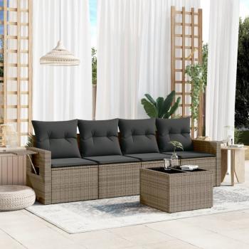 ARDEBO.de - 5-tlg. Garten-Sofagarnitur mit Kissen Grau Poly Rattan