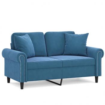 ARDEBO.de - 2-Sitzer-Sofa mit Zierkissen Blau 120 cm Samt