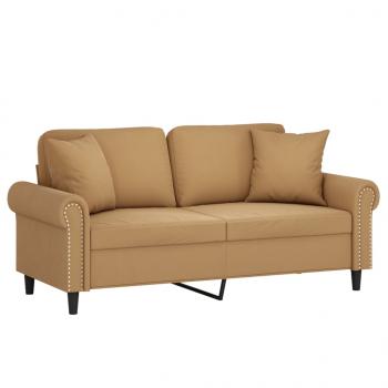 2-Sitzer-Sofa mit Zierkissen Braun 140 cm Samt