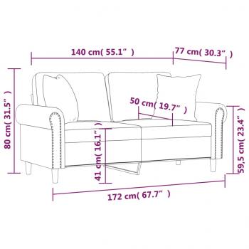 2-Sitzer-Sofa mit Zierkissen Braun 140 cm Samt