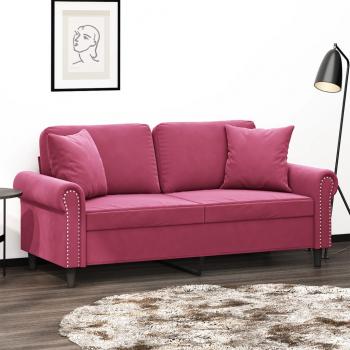 ARDEBO.de - 2-Sitzer-Sofa mit Zierkissen Weinrot 140 cm Samt