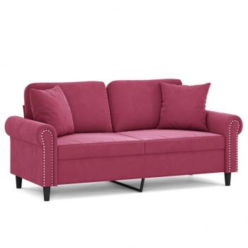 2-Sitzer-Sofa mit Zierkissen Weinrot 140 cm Samt