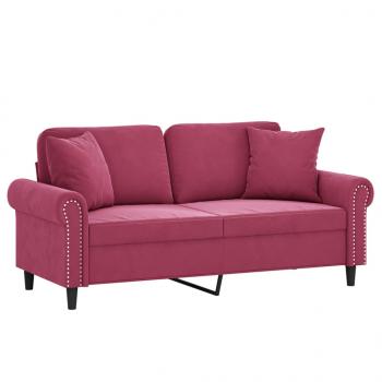 2-Sitzer-Sofa mit Zierkissen Weinrot 140 cm Samt