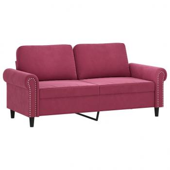 2-Sitzer-Sofa mit Zierkissen Weinrot 140 cm Samt