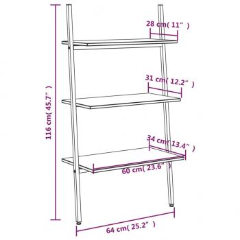 Anlehnregal mit 3 Ablagen Hellbraun und Schwarz 64x34x116 cm