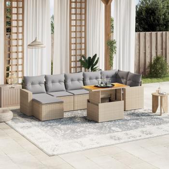 ARDEBO.de - 8-tlg. Garten-Sofagarnitur mit Kissen Beige Poly Rattan