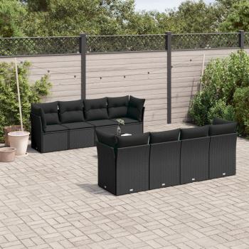 ARDEBO.de - 9-tlg. Garten-Sofagarnitur mit Kissen Schwarz Poly Rattan