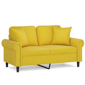 ARDEBO.de - 2-Sitzer-Sofa mit Zierkissen Gelb 120 cm Samt