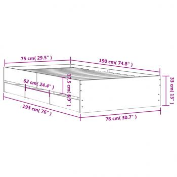 Bettgestell mit Schubladen Schwarz 75x190 cm Holzwerkstoff