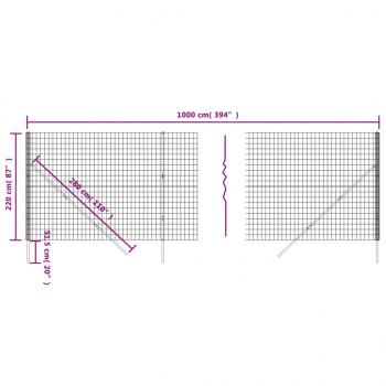 Maschendrahtzaun Anthrazit 2,2x10 m Verzinkter Stahl