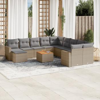 ARDEBO.de - 12-tlg. Garten-Sofagarnitur mit Kissen Beige Poly Rattan