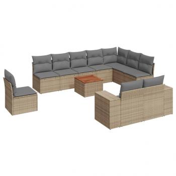 ARDEBO.de - 11-tlg. Garten-Sofagarnitur mit Kissen Beige Poly Rattan