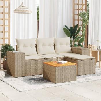 ARDEBO.de - 5-tlg. Garten-Sofagarnitur mit Kissen Beige Poly Rattan