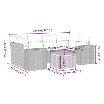 7-tlg. Garten-Sofagarnitur mit Kissen Grau Poly Rattan