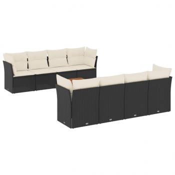 ARDEBO.de - 9-tlg. Garten-Sofagarnitur mit Kissen Schwarz Poly Rattan