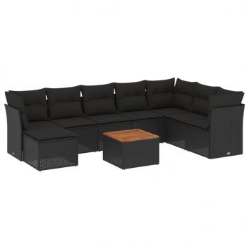 ARDEBO.de - 9-tlg. Garten-Sofagarnitur mit Kissen Schwarz Poly Rattan