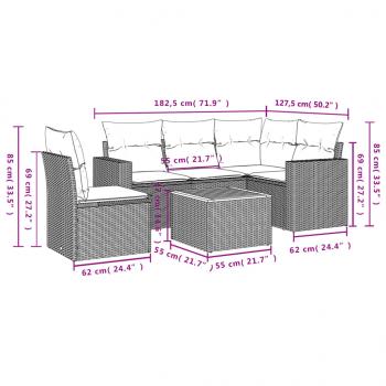 6-tlg. Garten-Sofagarnitur mit Kissen Schwarz Poly Rattan