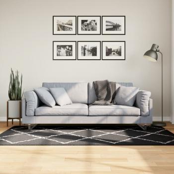 ARDEBO.de - Teppich Shaggy Hochflor Modern Schwarz und Creme 100x200 cm