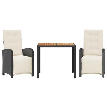 3-tlg. Bistro-Set mit Kissen Schwarz Poly Rattan