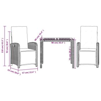 3-tlg. Bistro-Set mit Kissen Schwarz Poly Rattan