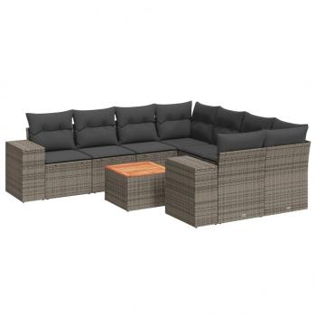 ARDEBO.de - 9-tlg. Garten-Sofagarnitur mit Kissen Grau Poly Rattan