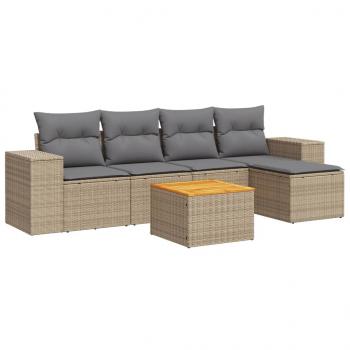 6-tlg. Garten-Sofagarnitur mit Kissen Beige Poly Rattan