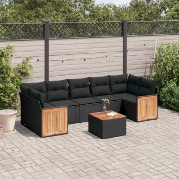 ARDEBO.de - 8-tlg. Garten-Sofagarnitur mit Kissen Schwarz Poly Rattan